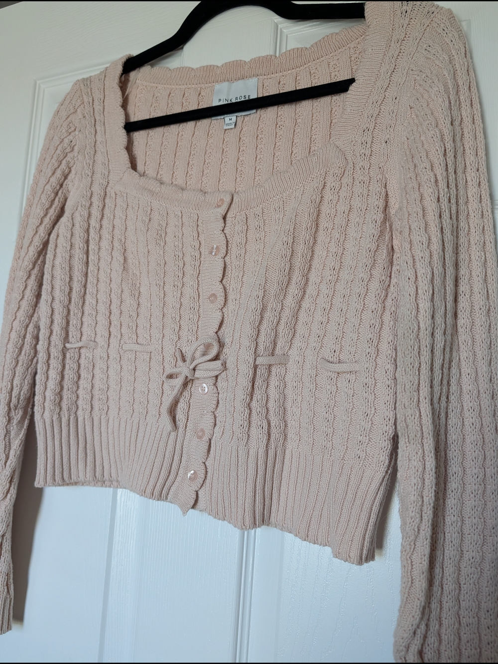 Pink Rose Women's Blush Pink Knit Cardigan Sweater Button Up Cottagecore M
